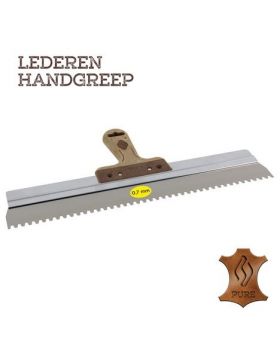 Spackmes SUPER PROF aluminium 480x0.7 mm RVS met LEDEREN-greep 7x9x3 mm getand