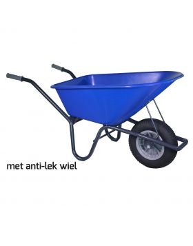 Tuin kruiwagen gecoat frame 100 Liter blauw softwiel (anti-lek band) - NL-fabricaat 