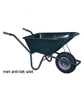Tuin kruiwagen gecoat frame 100 Liter groen softwiel (anti-lek band) - NL-fabricaat