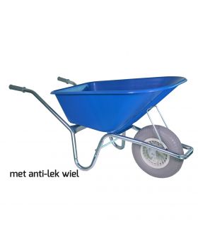 Tuin kruiwagen verzinkt frame 100 Liter blauw softwiel (anti-lek band) - NL-fabricaat 