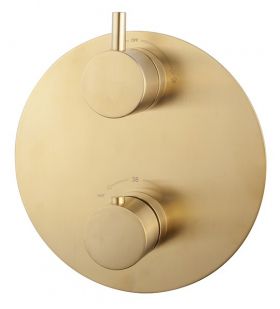 Wiesbaden Caral Rond afbouwdeel inbouwthermostaat 2 weg geborsteld messing