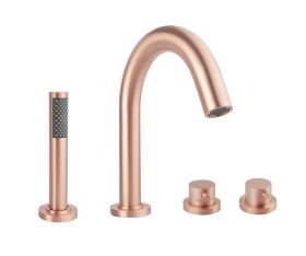 Wiesbaden Caral 4-gats badrandthermostaat geborsteld koper afbouwset