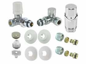 Riko luxe thermostatische radiatorkraan aansluitset haaks verkeerd rechts