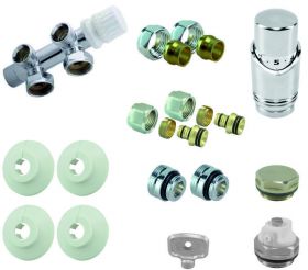 Set Radiator radiator onderblok compleet haaks (rechts) 16x2.0 met 15 knel