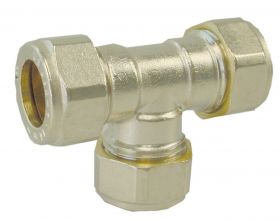 Knelkoppeling T-stuk 15mm Vernikkeld