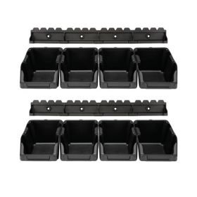 8-delige set zwarte magazijnbakken - 103 x 165 x 75 mm