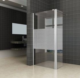 Wiesbaden zijwand + scharnierprofiel links 350x2000 10mm NANO gedeeltelijk matglas