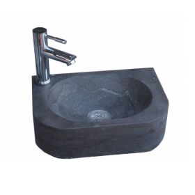 Natuursteen fontein Flow links met kraan, rooster en sifon