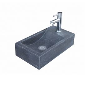 Natuursteen fontein Recto 40 x 22 cm rechts met kraan, rooster en sifon