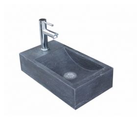 Natuursteen fontein Recto 40 x 22 cm links met kraan, rooster en sifon