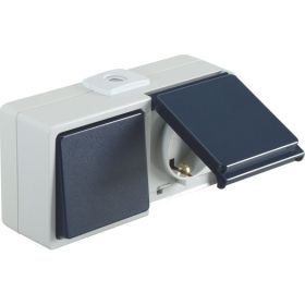 Opus Aqua combinatie schakelaar met contactdoos, horizontaal uit/wissel licht grijs