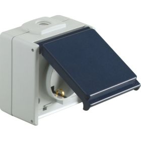 Opus Aqua geaarde contactdoos enkel met kinderbeveiliging, 2 kabelinvoeren lichtgrijs/staalblauw