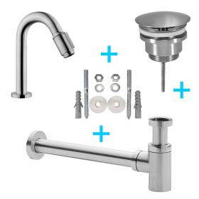 Wiesbaden Set Victoria toiletkraan + afvoer/bev. geborsteld staal