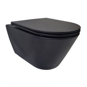 Stereo rimless wandcloset mat zwart met Flatline toiletzitting softclose en quick release mat zwart