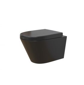 Stereo rimless wandcloset mat zwart met Vesta toiletzitting softclose en quick release mat zwart