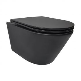 Vesta rimless wandcloset Tornado flush mat zwart met Flatline toiletzitting softclose en quick release mat zwart