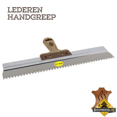 Spackmes SUPER PROF aluminium 480x0.7 mm RVS met LEDEREN-greep 7x9x3 mm getand
