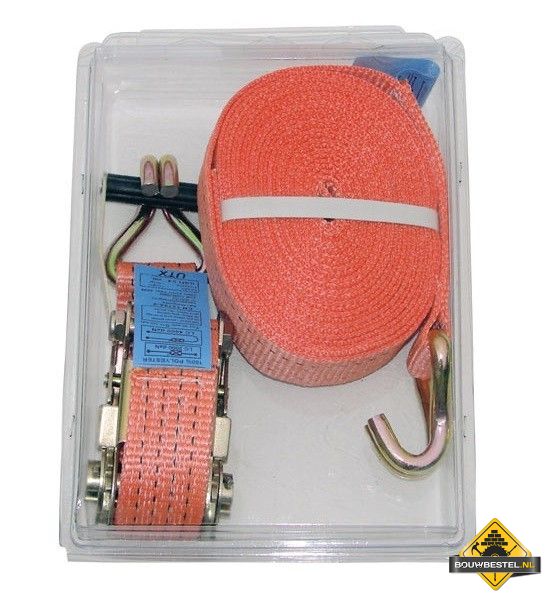 Sjorband 50mm 2-delig met ratel en spitshaken LC2000/4000 8 mtr. per stuk