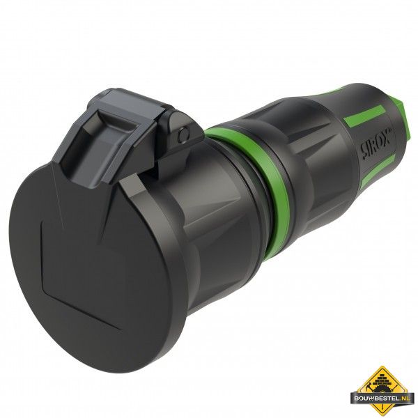 Sirox XL volrubber contrastekker met verend klapdeksel zwart/groen, IP44