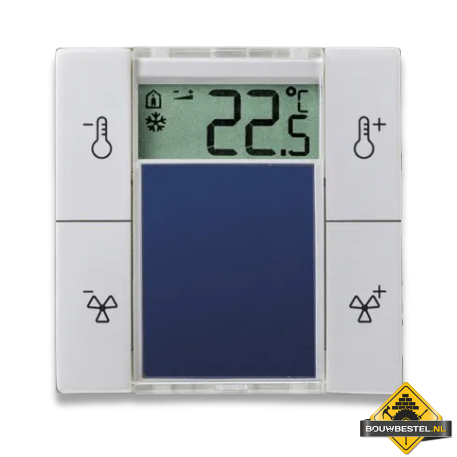 Opus Temperatuursensor met display in Systeem 55 afdekraam 4-weg schakelaar helder wit
