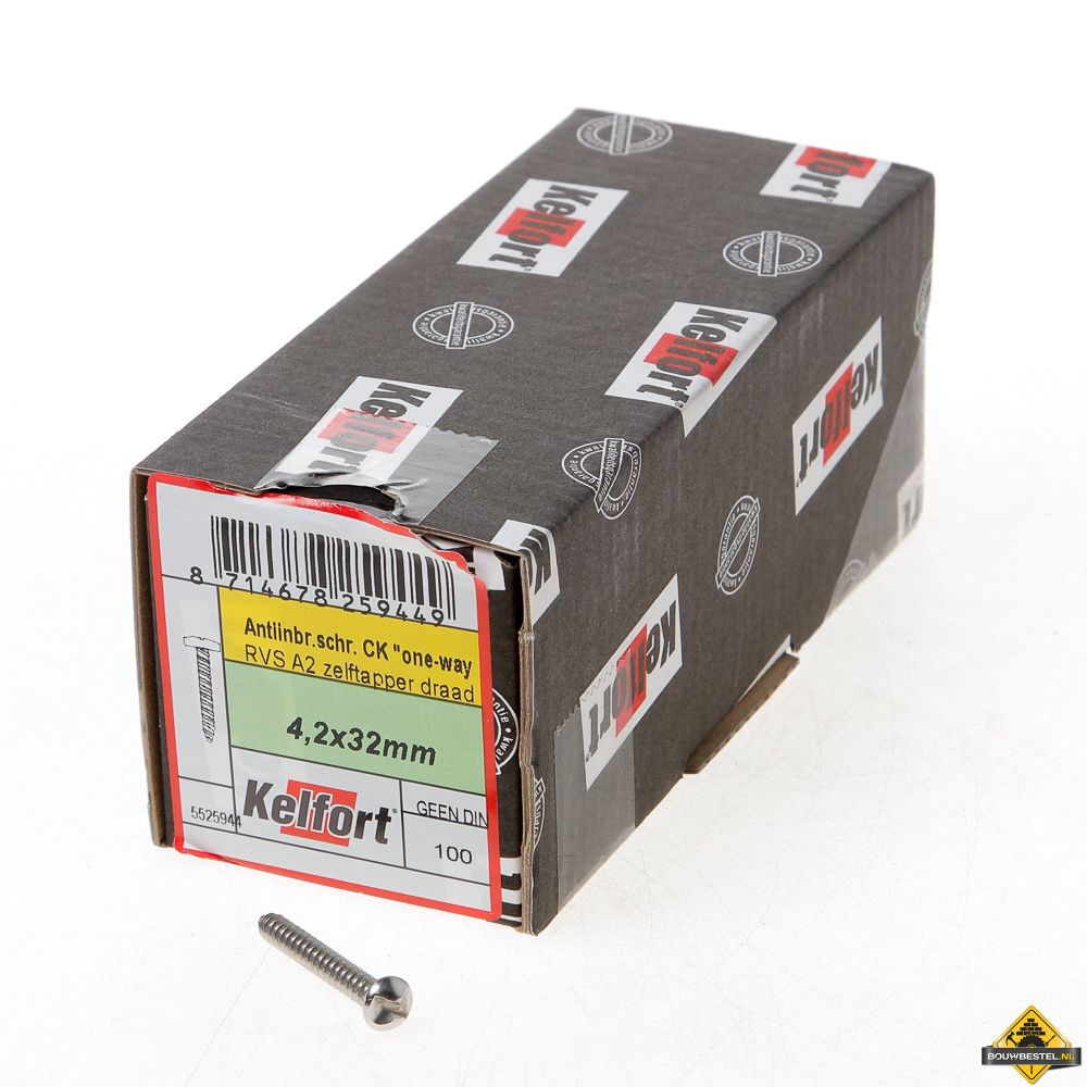 Ééntoer anti-inbraak schroeven 4,2x32mm RVS | 100 stuks