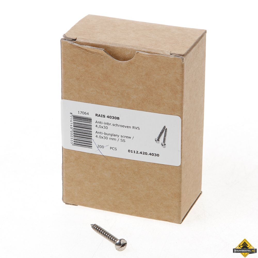 Ééntoer anti-inbraak schroeven 4x30mm RVS | 100 stuks