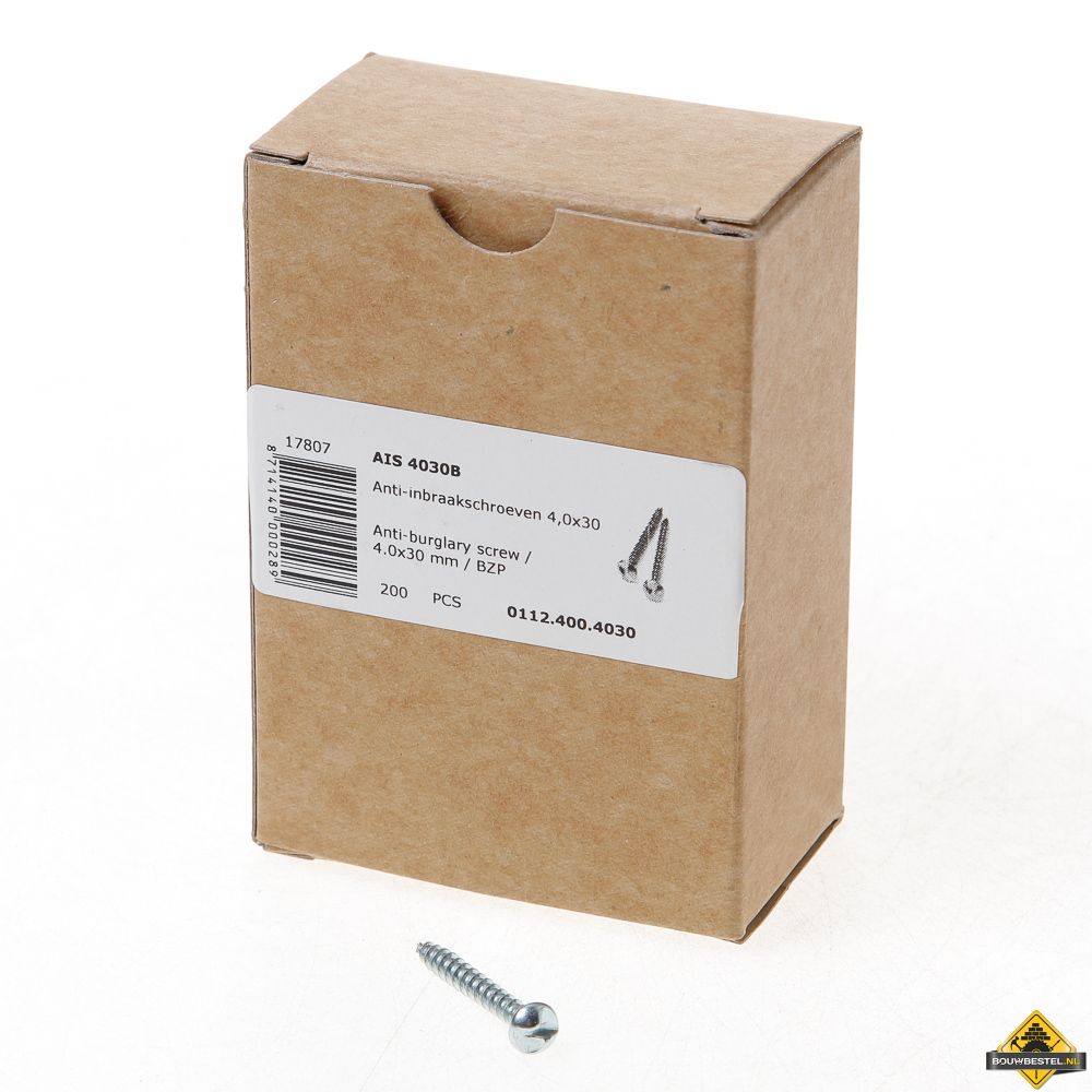 Ééntoer anti-inbraak schroeven 4x30mm Staal | 100 stuks
