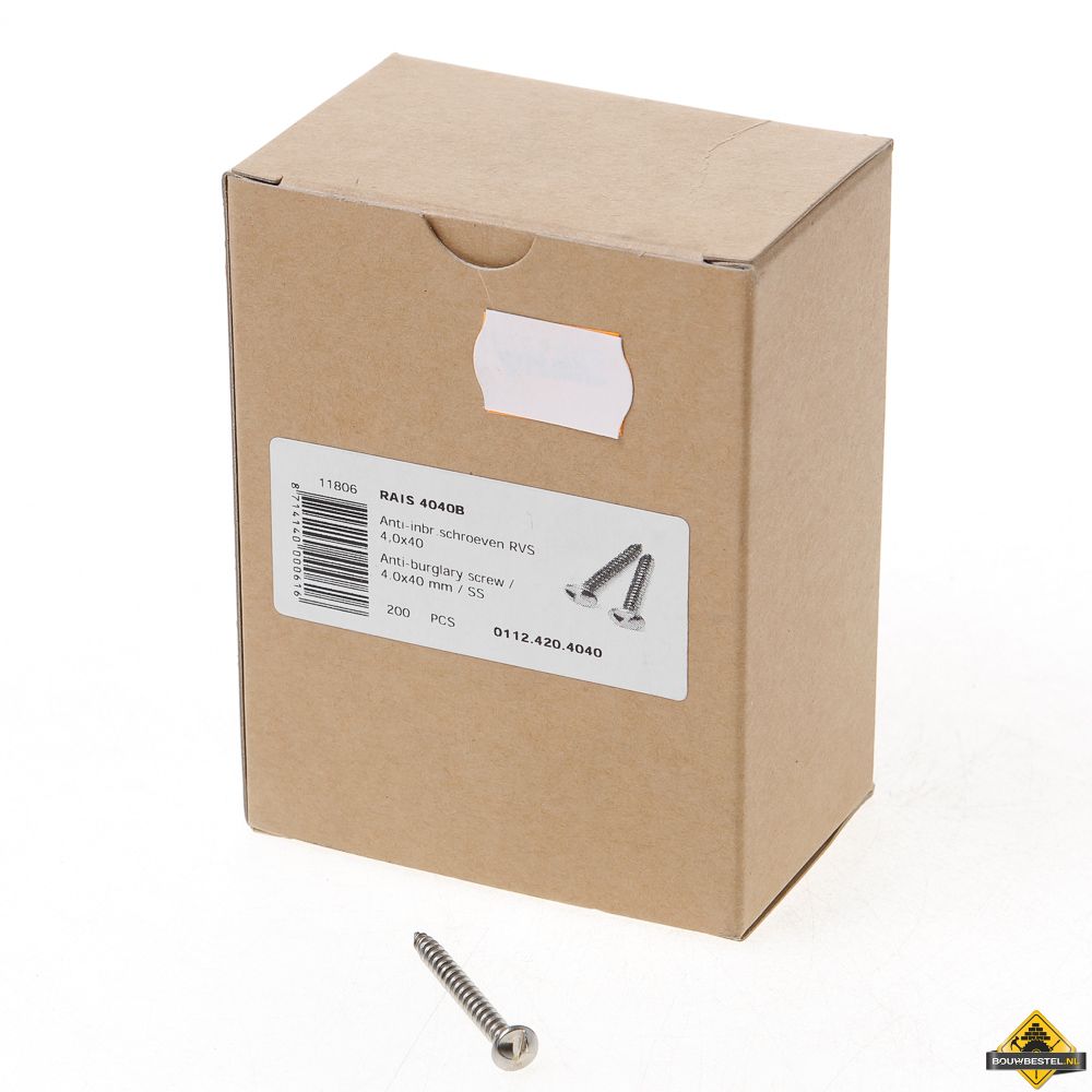 Ééntoer anti-inbraak schroeven 4x40mm RVS | 100 stuks