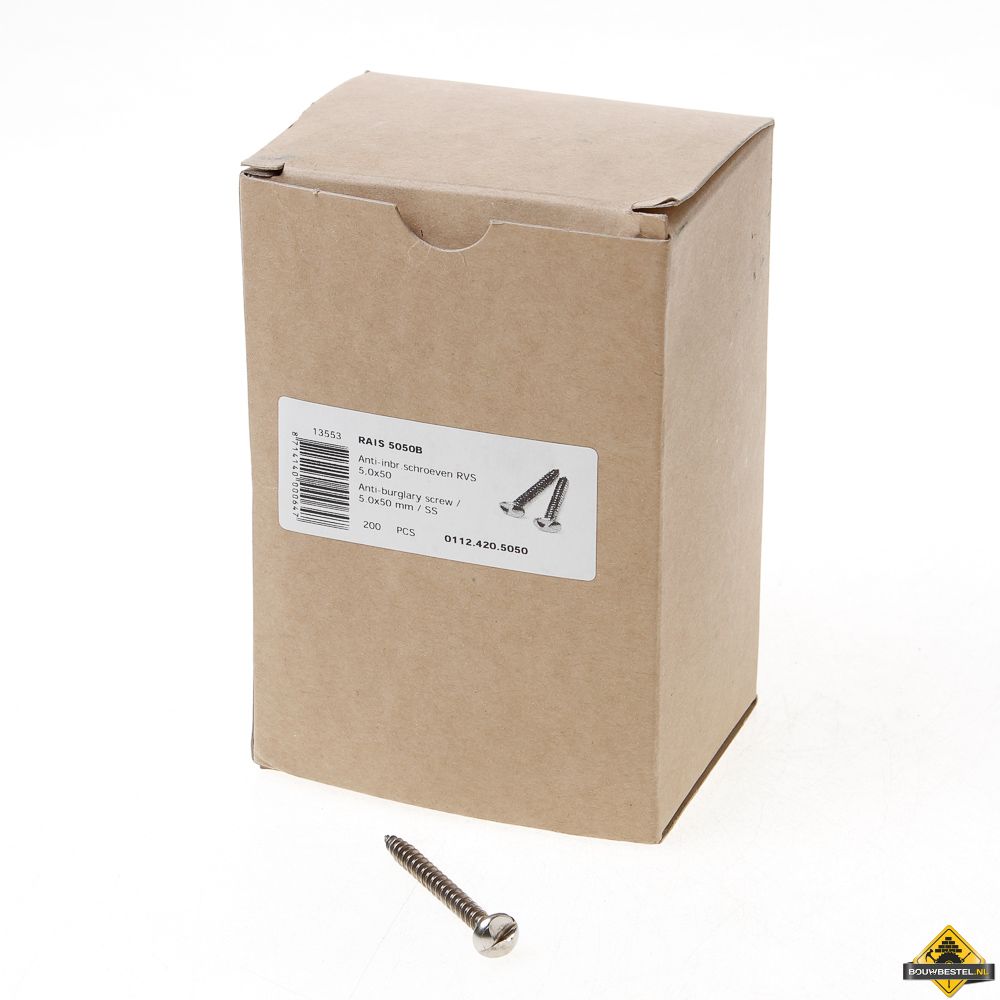 Ééntoer anti-inbraak schroeven 5x50mm RVS | 100 stuks