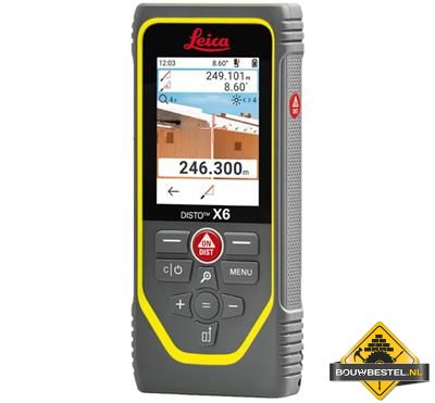 Leica Disto laserafstandsmeter X6, met Bluetooth en Pointfinder camera, in heuptas.