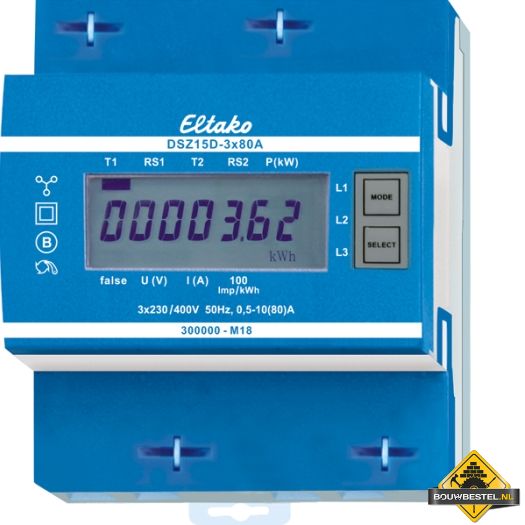 ELTAKO KWH-meter - 3 fase Display, 3 x 80 A, MID geijkt