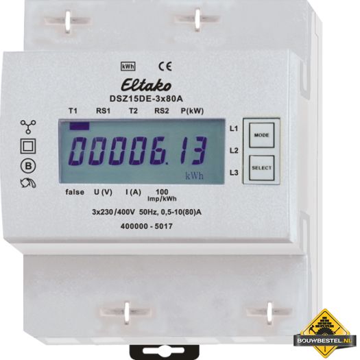 ELTAKO KWH-meter - 3 fase Display, 3 x 80 A, niet geijkt