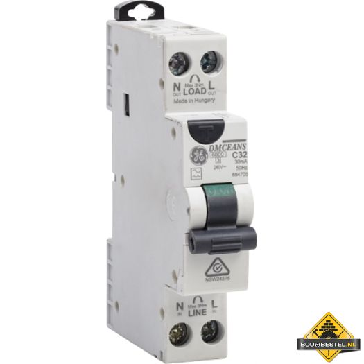 GE Aardlekautomaat 1-polig + N type A - 1 module breed C, 16 A, 0,03 A