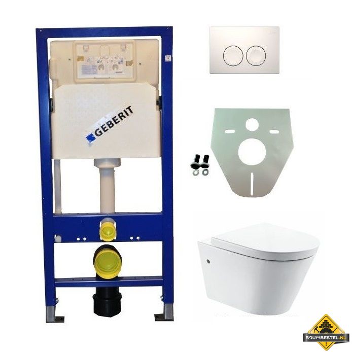 Geberit UP 100 Flow Rim wc + zitting + Delta 21 wit
