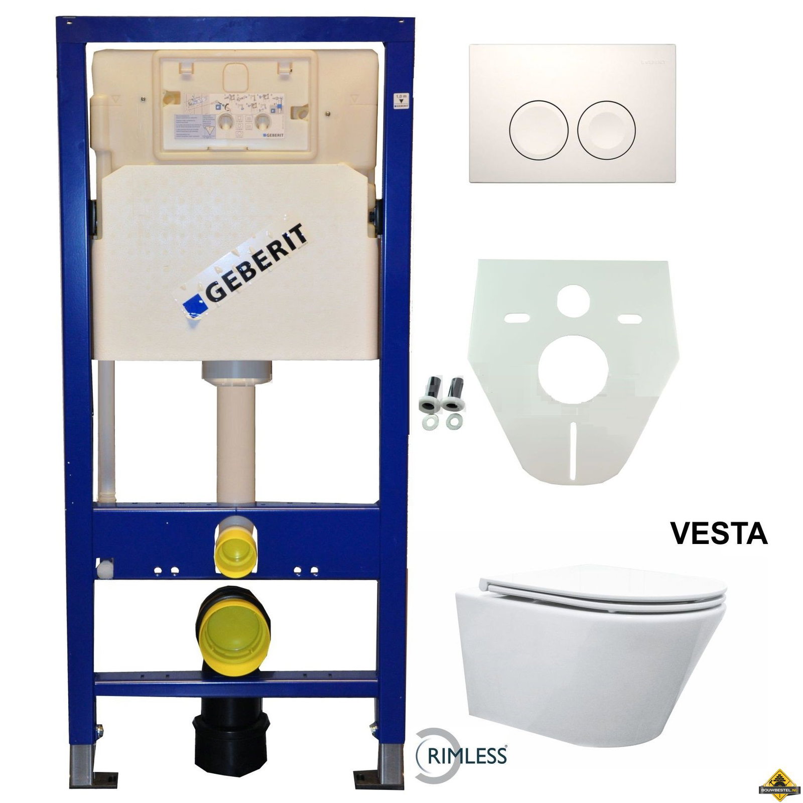 Geberit UP 100 Vesta Rimless wc + Flatline zitting + Delta 21 wit