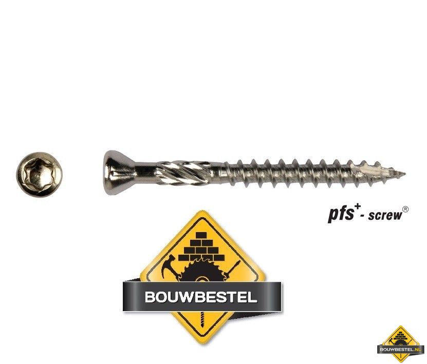 PFS Hardhoutschroeven Verzonken Kop Torx * 5,0x50 Rvs / Inox C2 (T-25) - 200 stuks