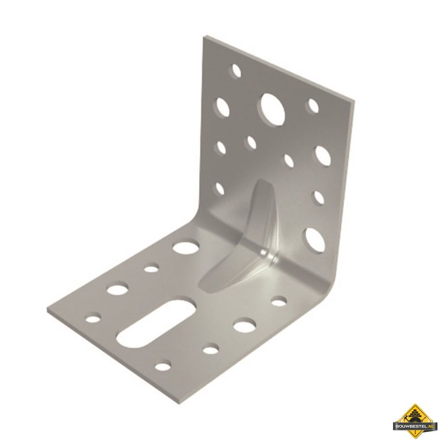 Hoekanker / hoekijzer met ril | Staal verzinkt | 70x70mm 57x2mm | 25 stuks