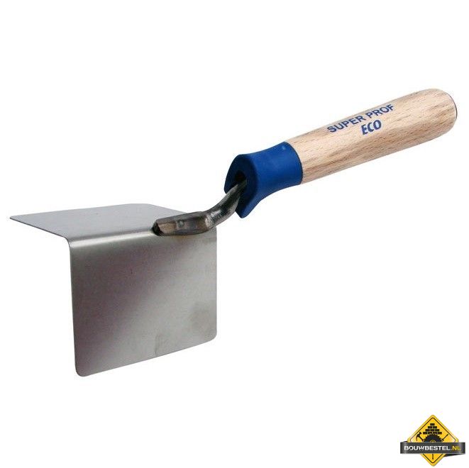 Hoekschop SUPER PROF ECO uitwendig dubbeltje rond. radius 8 mm. 80x60mm RVS met HOUTEN greep