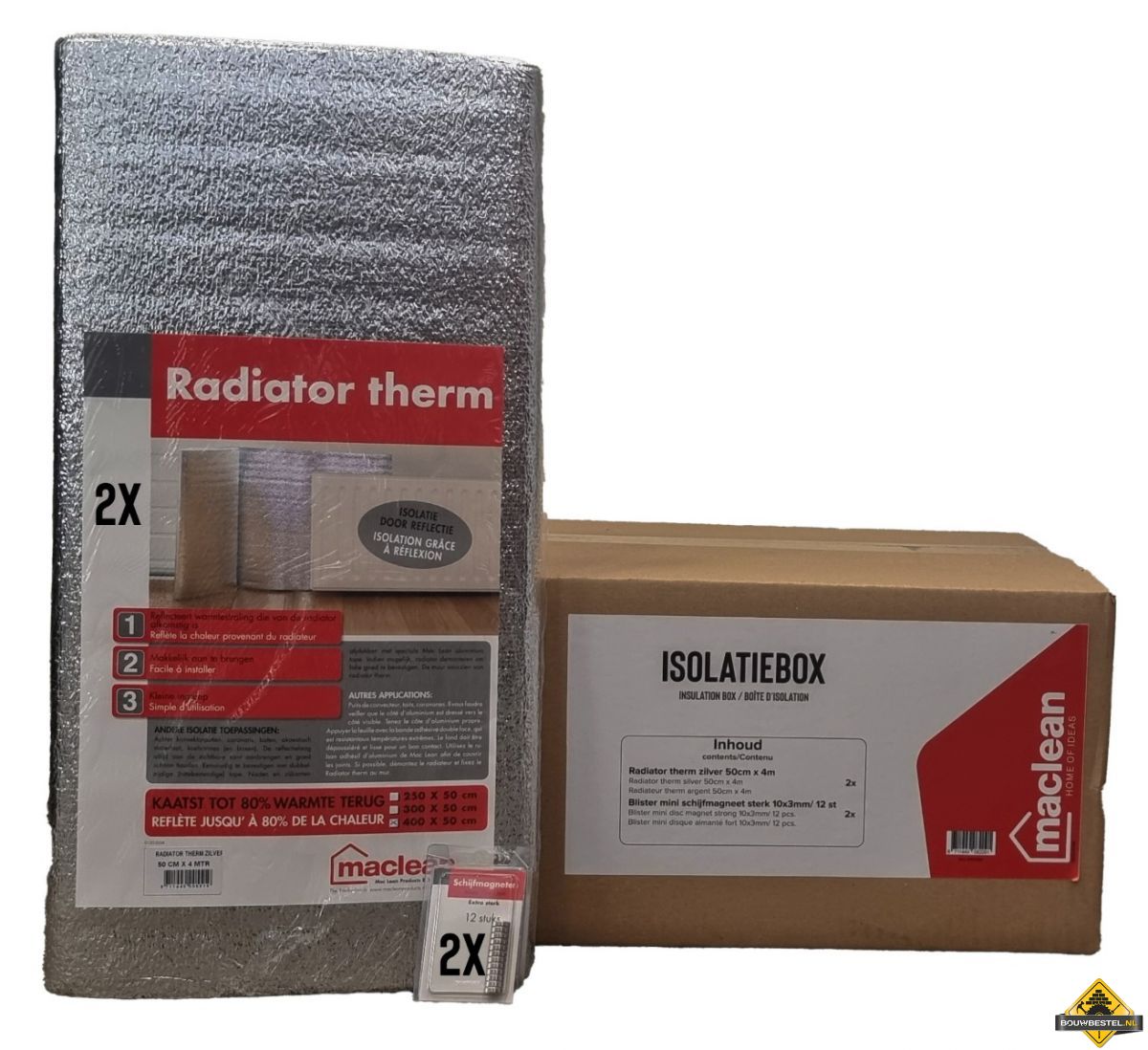 Isolatiebox Maclean - 2 st. Radiatorfolie 50cm x 4m1 - 24 mini magneten - Energiebesparend