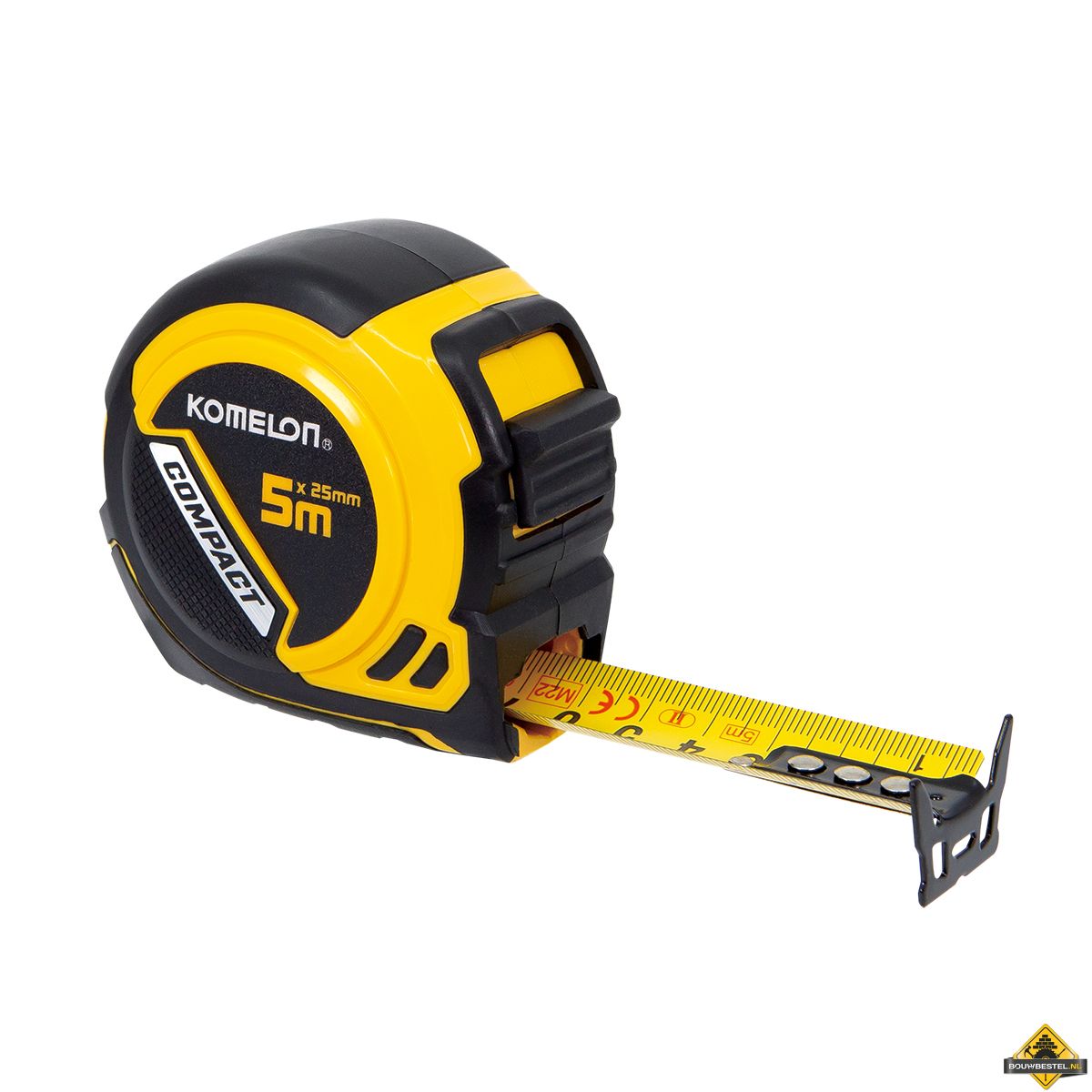 Komelon rolbandmaat Compact, 5mx25mm, staal/nylon gecoate band, 2-zijdig bedrukt