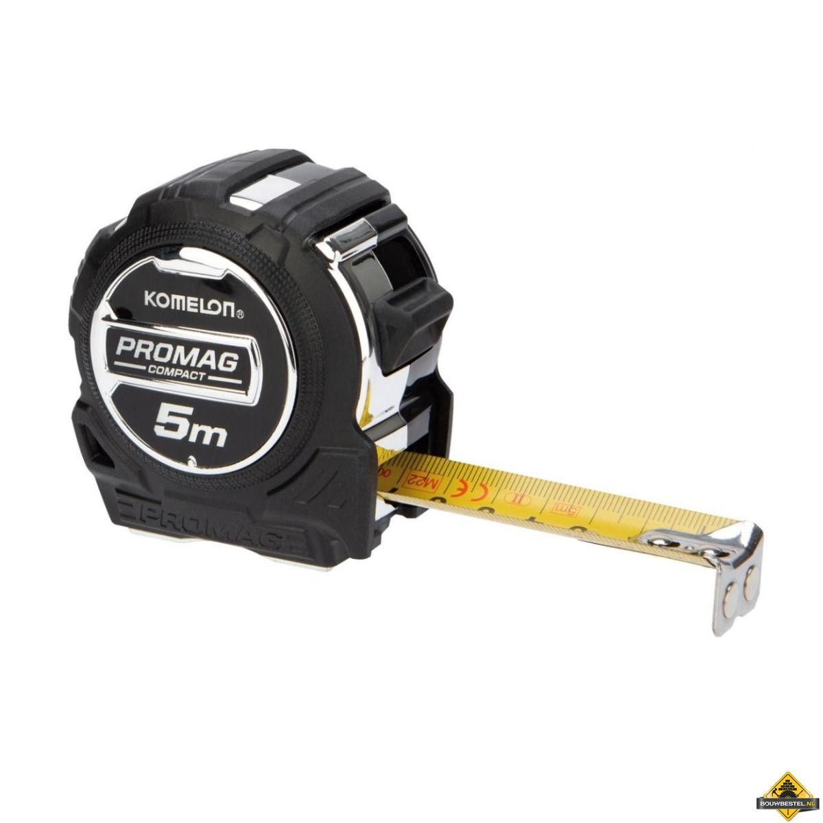 Komelon rolbandmaat Pro Mag, 8mx25mm, magnet. haak en kast, staal/nylon gecoate band, 2-zijdig bedrukt