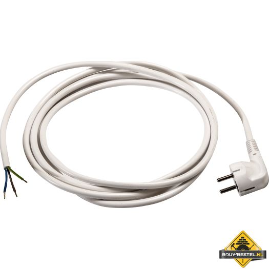 Kunststof aansluitsnoer H05VV-F 3 G 1.5 mm2 met haakse stekker wit 5 meter