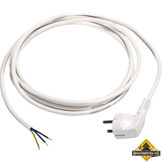 Kunststof aansluitsnoer H05VV-F 3 G 1.0 mm2 met haakse stekker wit 1,5 meter