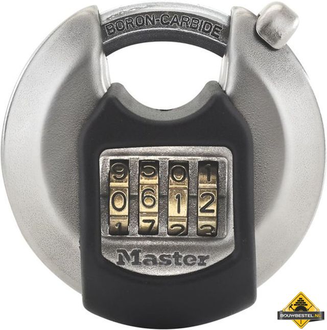 Masterlock RVS discushangslot met achthoekige borium-carbide beugel, kast 70mm, instelbaar tot 9999