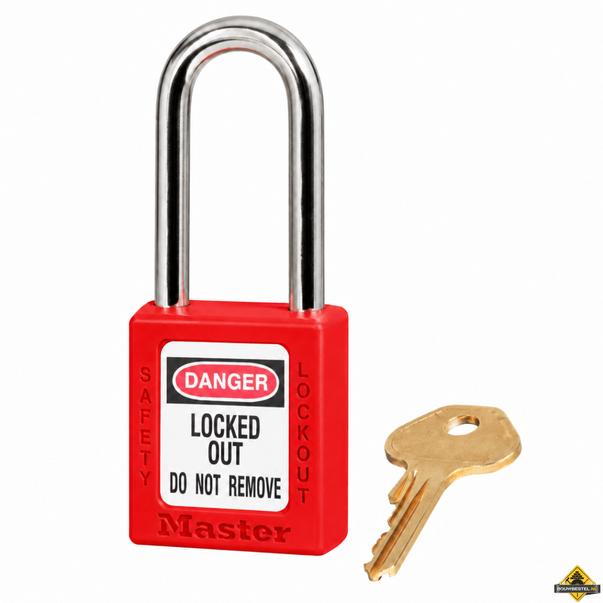 Masterlock Thermoplastisch hangslot, type 410, kast 40mm rood, HB 76mm, VS, incl. 1 sleutel