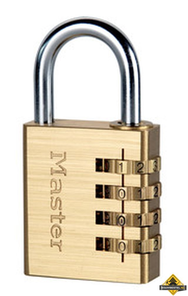 Masterlock messing cijfercombinatiehangslot, type EURD604, kast 40mm, instelbaar tot 9999
