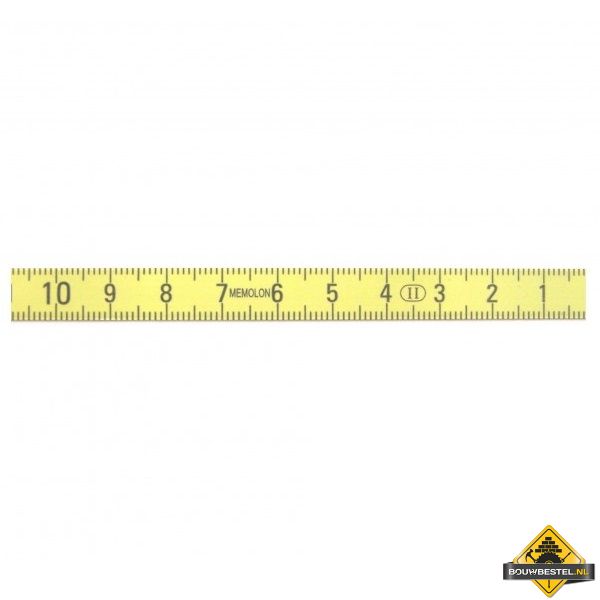 Memolon geel vlak machinemeetlint horizontaal linksoplopend - 2 m x 10 mm
