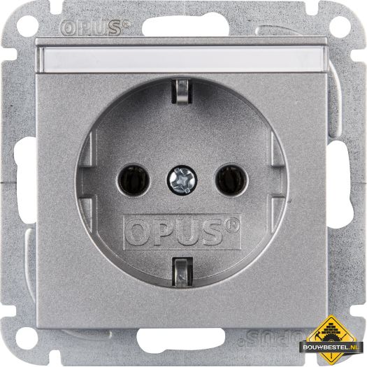 Opus 55 geaarde contactdoos met tekstveld | alu-zilver