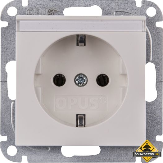 Opus 55 geaarde contactdoos met tekstveld | polarwit