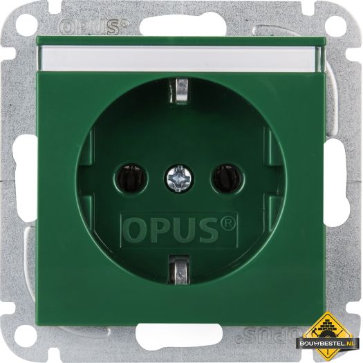 Opus 55 geaarde contactdoos met tekstveld | Groen